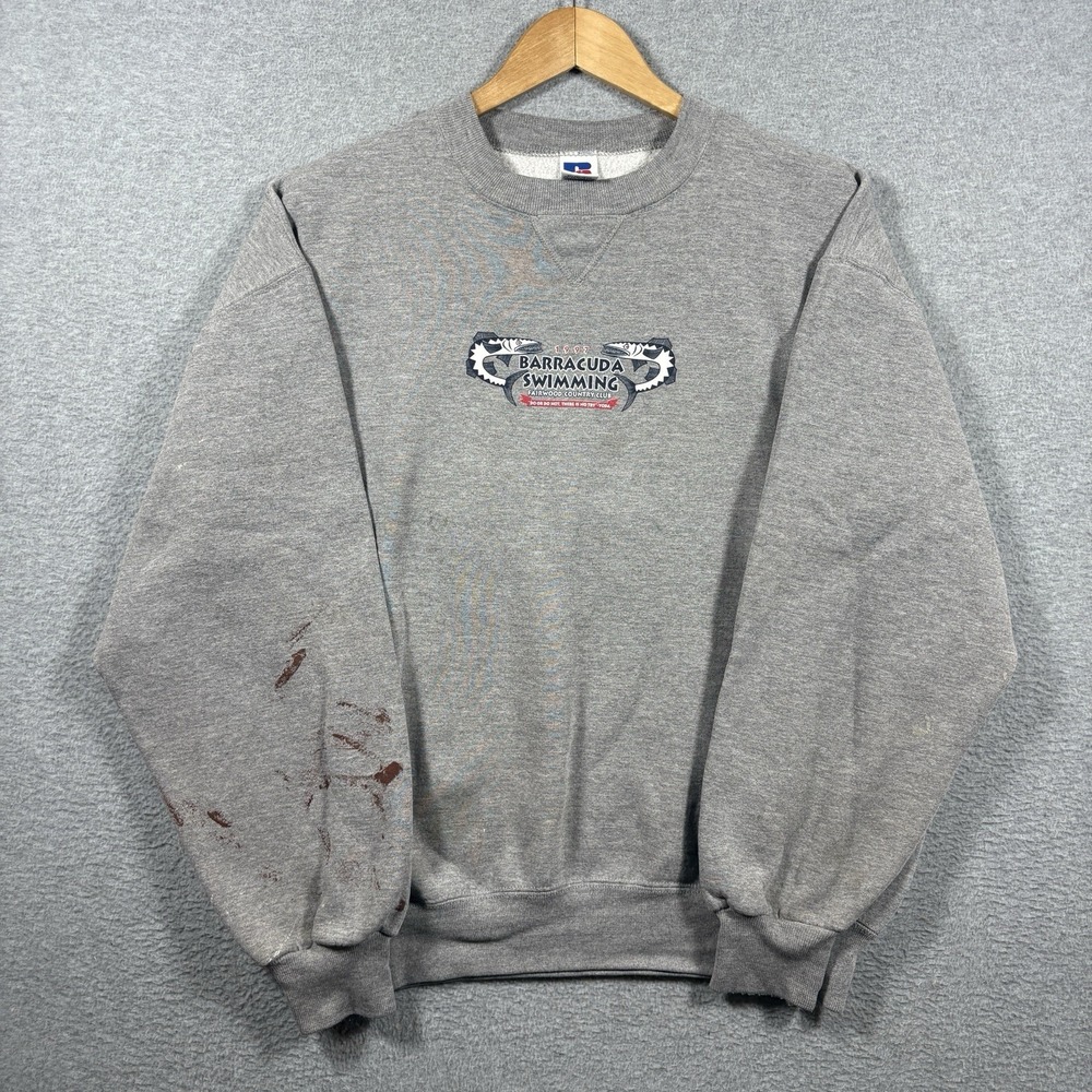 Vintage 90s Russell Athletic Sweatshirt XL USA Made Grey Distressed Country Club